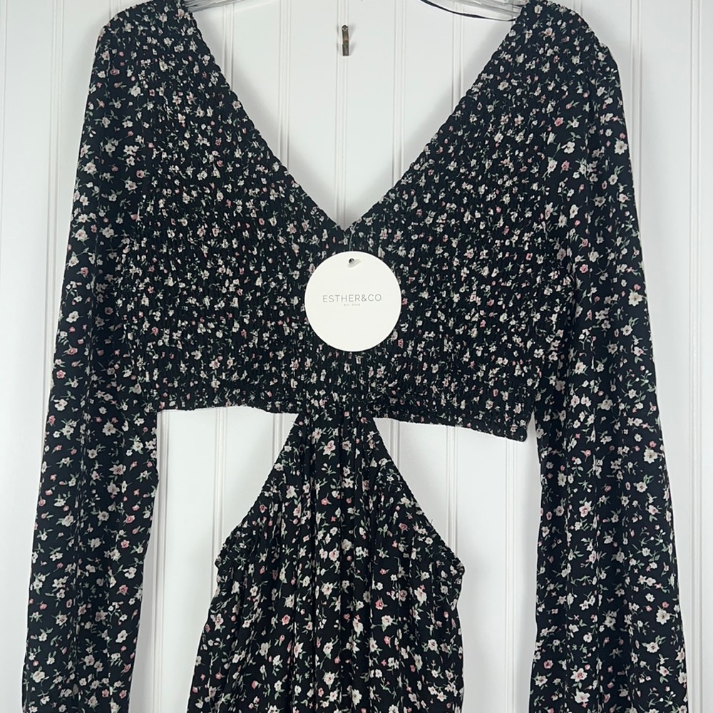 NWT Harper & Me by Esther & Co Black Floral Long Sleeve Cut out Maxi Dress Sz 14
